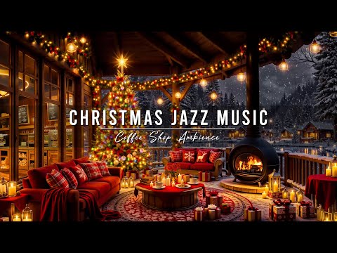 Christmas Jazz Instrumental Music & Crackling Fireplace 🎄Warm Jazz Music at Christmas Porch Ambience