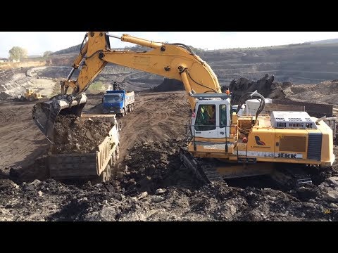 Liebherr 974 Excavator Loading Coal On Trucks - Labrianidis Mining Works