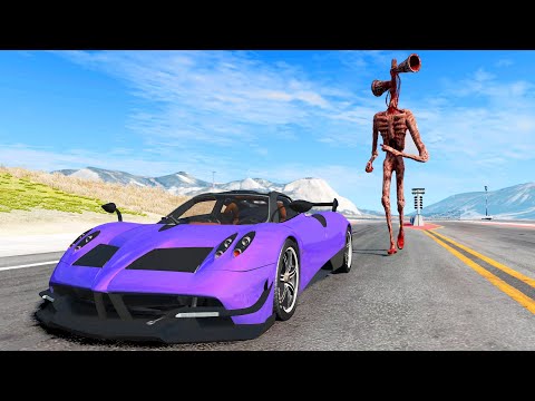 Escape From The Siren Head - BeamNG Drive Fun Madness Incredible Long Jumps & Explosion | Mad Cars