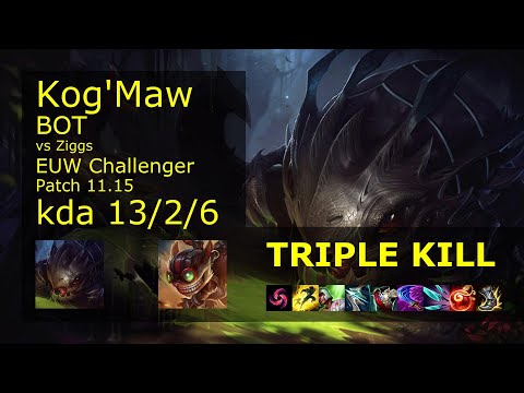 Kog'Maw ADC vs Ziggs - EUW Challenger 13/2/6 Patch 11.15 Gameplay