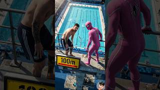 100 Meter Jump Into Pool 💀 Who Did It Better? #spiderman #messi #football #shorts