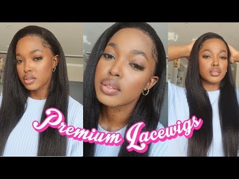 Italian Yaki Straight Human Hair lace Front Wig 24inch 150% Density