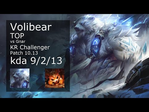 Volibear vs Gnar Top - KR Challenger 9/2/13 Patch 10.13 Gameplay // [롤] 볼리베어 vs 나르 탑