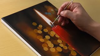 How to Draw a Christmas Candle / Acrylic Painting on Black Canvas