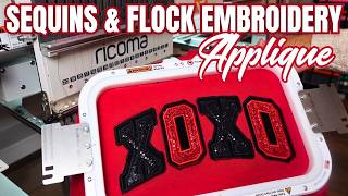 How to do a Double Embroidery Applique! With Sequins Fabric and Strip Flock HTV....WOW!