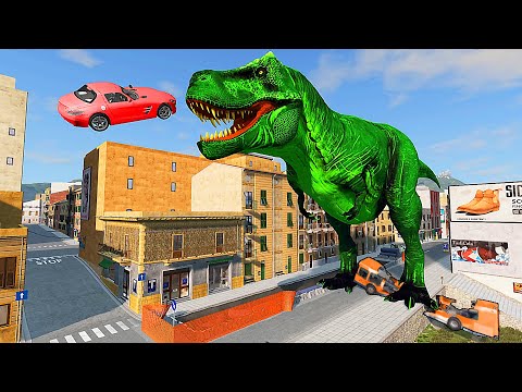 Cars vs Dinosaur Tyrannosaurus Rex - Huge Jumps BeamNG.Drive - Cars Shorts
