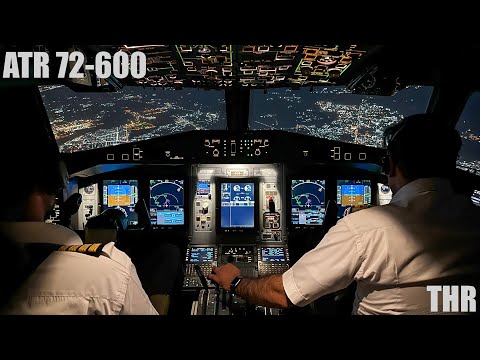 Iran Air ATR 72-600's Night Landing Cockpit view at Tehran Mehrabad Airport