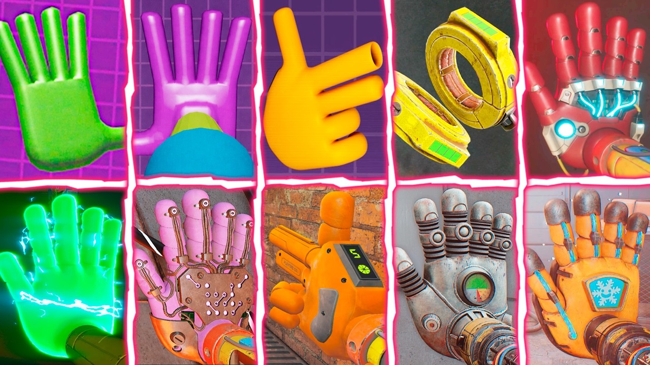 Poppy Playtime: Chapters 1 to 5 - All 7 Color Hands (GrabPack Mechanics & VHS Tapes)