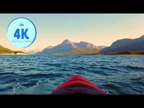 4K Virtual Kayak Ride - Abraham Lake - Mountain view