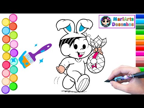 Como Colorir desenhos | Pintura | Desenho da Turma da Mônica, Mônica de Coelho com OVO DE PÁSCOA.