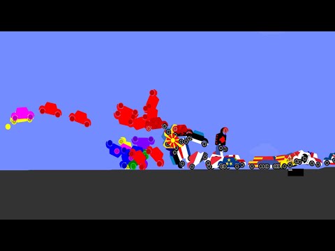 Europe Rainbow Infection Car Race | Country Cars | Algodoo