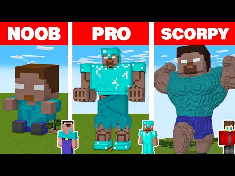 Scorpy - Minecraft NOOB vs PRO vs SCORPY: HEROBRINE STATUE HOUSE BUILD CHALLENGE in Minecraft Animation