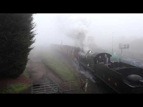 Train in fog at Severn Valley Railway (GWR 2857)