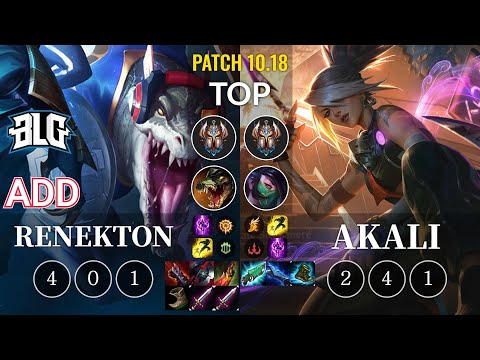 BLG ADD Renekton vs Akali Top - KR Patch 10.18