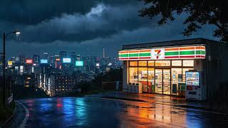 Rain Falls Over The City 🌙 Japanese Convenience Store Night Experience