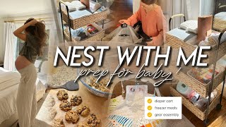 NEST WITH ME | making a bedside diaper cart, freezer meals, lactation snacks, & assembling baby gear