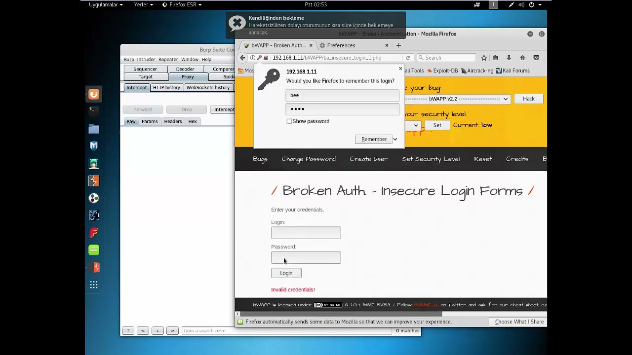 A2 Broken Authentication - Insecure Login Forms | Level Low