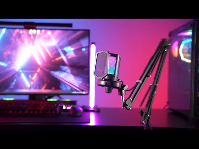 Fifine AmpliGame A6T Microfone Condensador com Braço Boom RGB USB-C Preto video