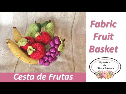 , title : 'Cesta de Frutas de tela: plátano🍌, manzana🍎, pera 🍐 y racimo de uvas 🍇 con moldes 086.'