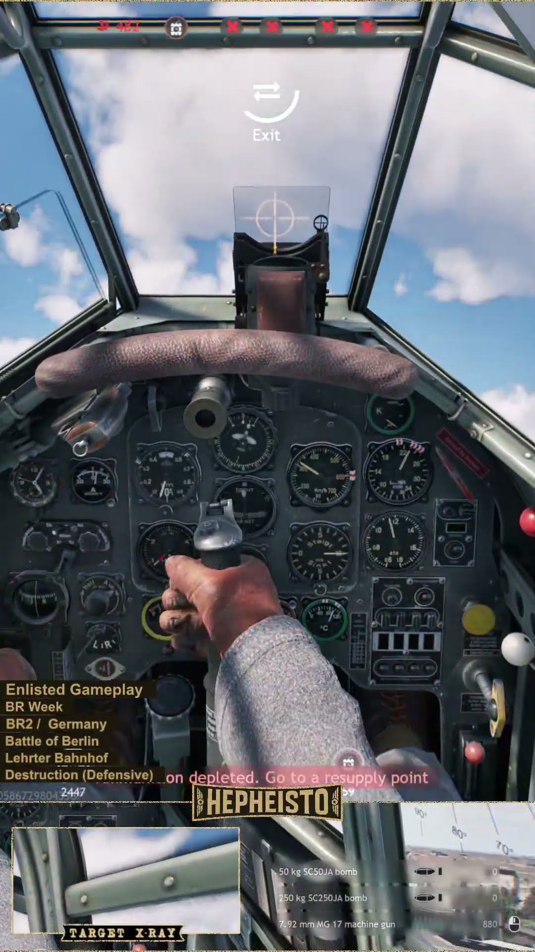 Pilot eliminates many enemies on objective with 250kg bombs while jumping out of plane