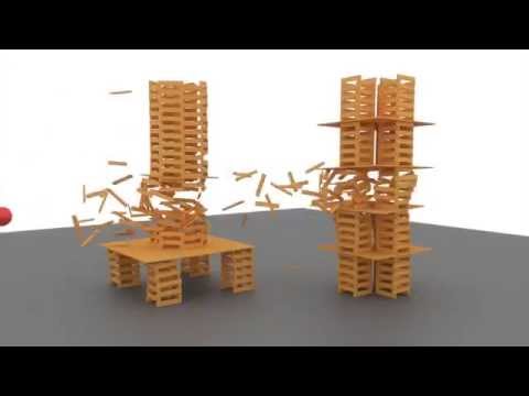 Two Towers KEVA Planks - Rigid Body Demo - Blender Physics - HD