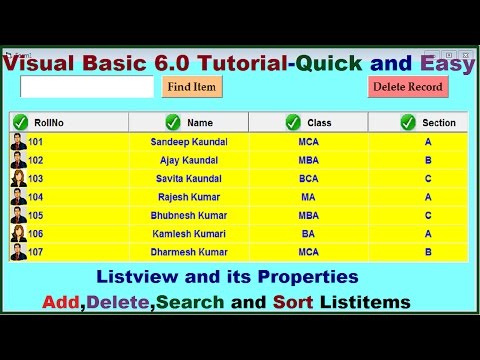 Visual Basic 6 tutorial |Add Delete Search and Sort Listitems in Listview  control | VB Database App Video