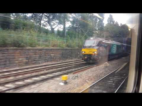 DRS locomotive 68 023 departing from Edinburgh Waverley