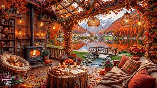 Cozy Autumn Jazz Music To Focus & Stay Calm 🍁| Rustic Wooden Cabin Jazz with Lake View
