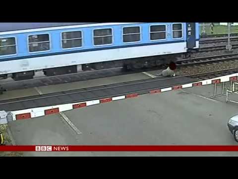 CCTV  Czech man nearly hit by train