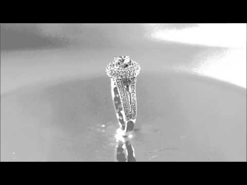 14K WHITE GOLD ROUND CUT DIAMONDS ENGAGEMENT RING ART DECO SPLIT BAND HALO 1.60CT - KNR INC - 570