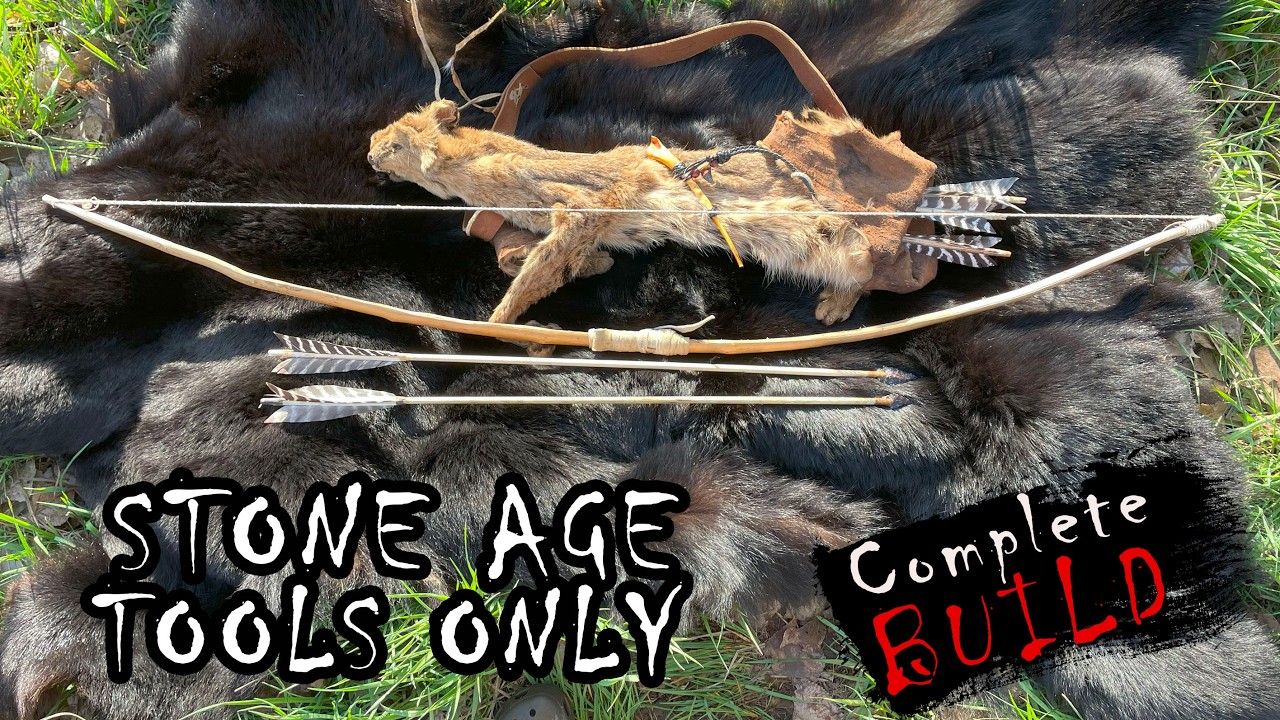 Making a PRIMITIVE Bow and Arrow with Stone Tools