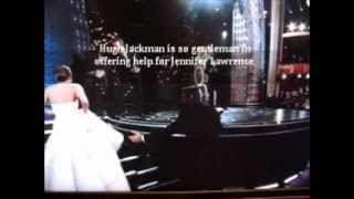 OSCAR Academy Awards 2013 Hugh Jackman is so gentleman in offering help for Jennifer Lawrence