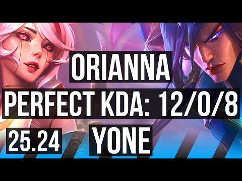 ORIANNA vs YONE (MID) | Perfect KDA: 12/0/8, 44K damage | KR Master | 25.24