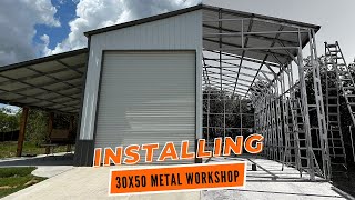 Installation of 16 ft Tall Texas Steel Building | 30x50 Metal Building