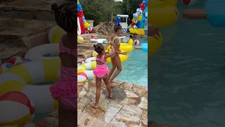 Dad catches daughter pushing big sister in the pool #shorts