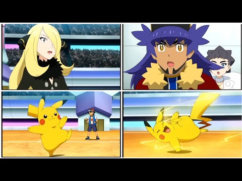 Ash & Pikachu shocks Leon, diantha & cynthia