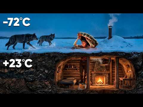 -72°C Snowstorm Survival ❄️ Building a Dugout Shelter & Bushcraft Camp in Deep Winter Wilderness 🔥