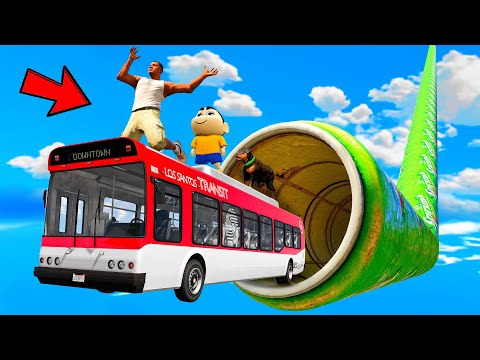 SHINCHAN AND FRANKLIN JUMPED INTO THE LONGEST GREEN CAN TUNNEL PARKOUR CHALLENGE GTA 5
