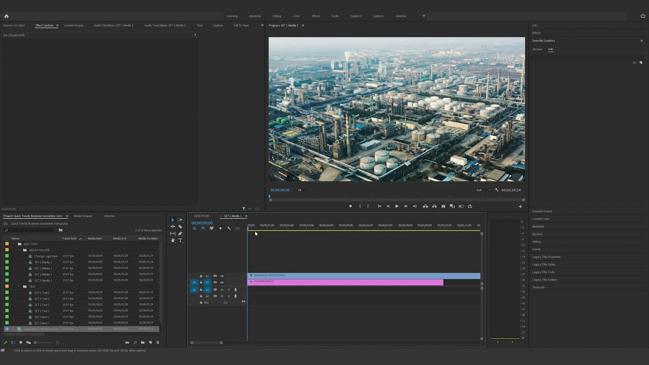 How to edit the Quick Trendy Business Innovation Intro in Premiere Pro