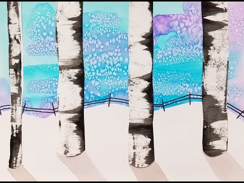 Winter Birch Trees Part 3 - hills and fence