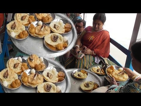 Indian Street Food | Nan Puri Making on Boat | People Enjoying Rainy Day Picnic On Vessel Boat