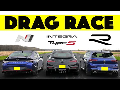 Adios Manuel! 2024 VW Golf R vs Acura Integra Type S vs Hyundai Elantra N  Drag and Roll Race.