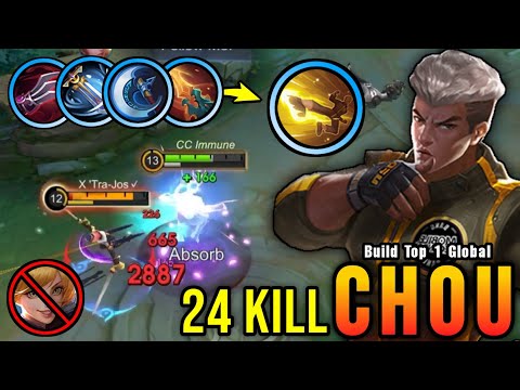 100% Unstoppable!! 24 Kills Chou Brutal Critical Damage!! - Build Top 1 Global Chou ~ MLBB