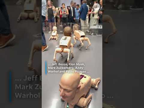 Robot dogs with billionaire wax heads wow Art Basel #Shorts