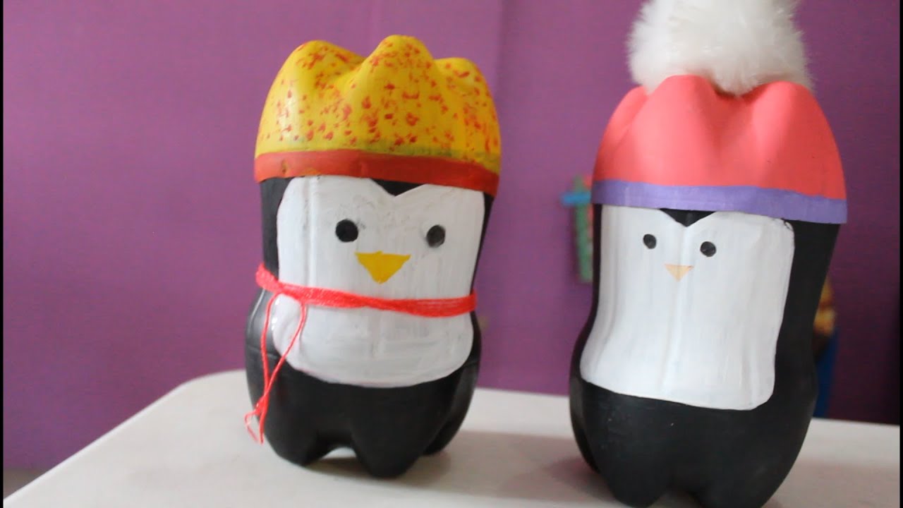 Crea un pingüino con botellas de plástico