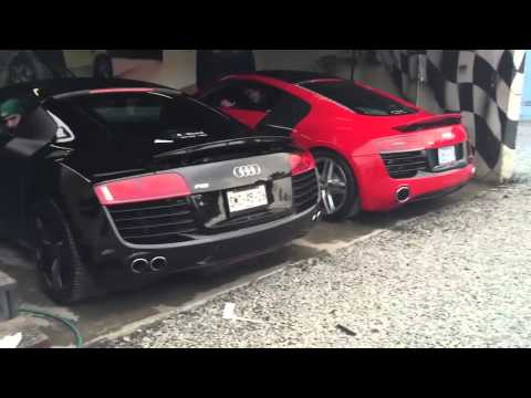 Both fitted Armytrix Titanium Exhaust, 2014 Audi R8 V10 rev battling 2008 Audi R8 V8 - INSANE!