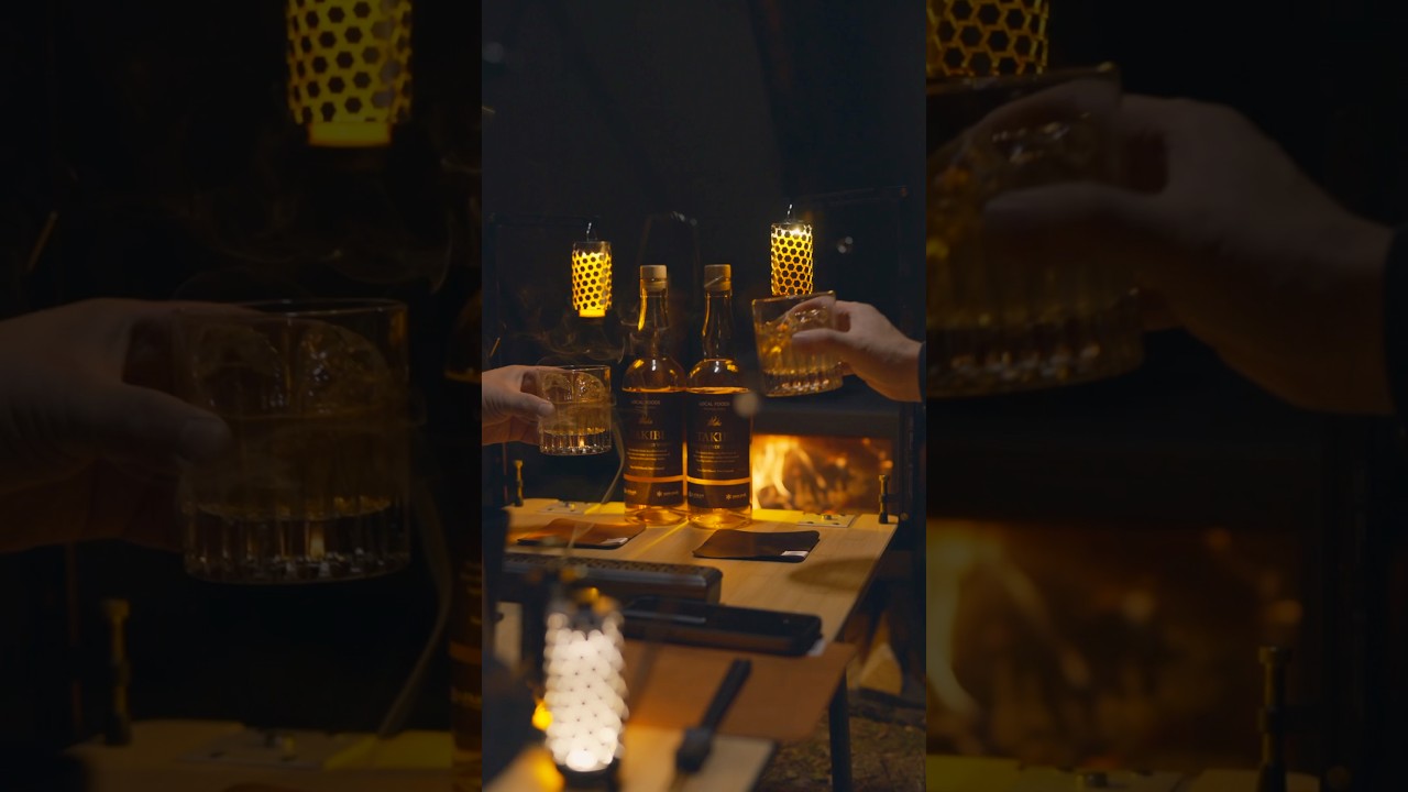 薪ストーブの炎を眺めながらキャンプでウイスキー🥃　#snowpeak #TAKIBI #ロックグラス