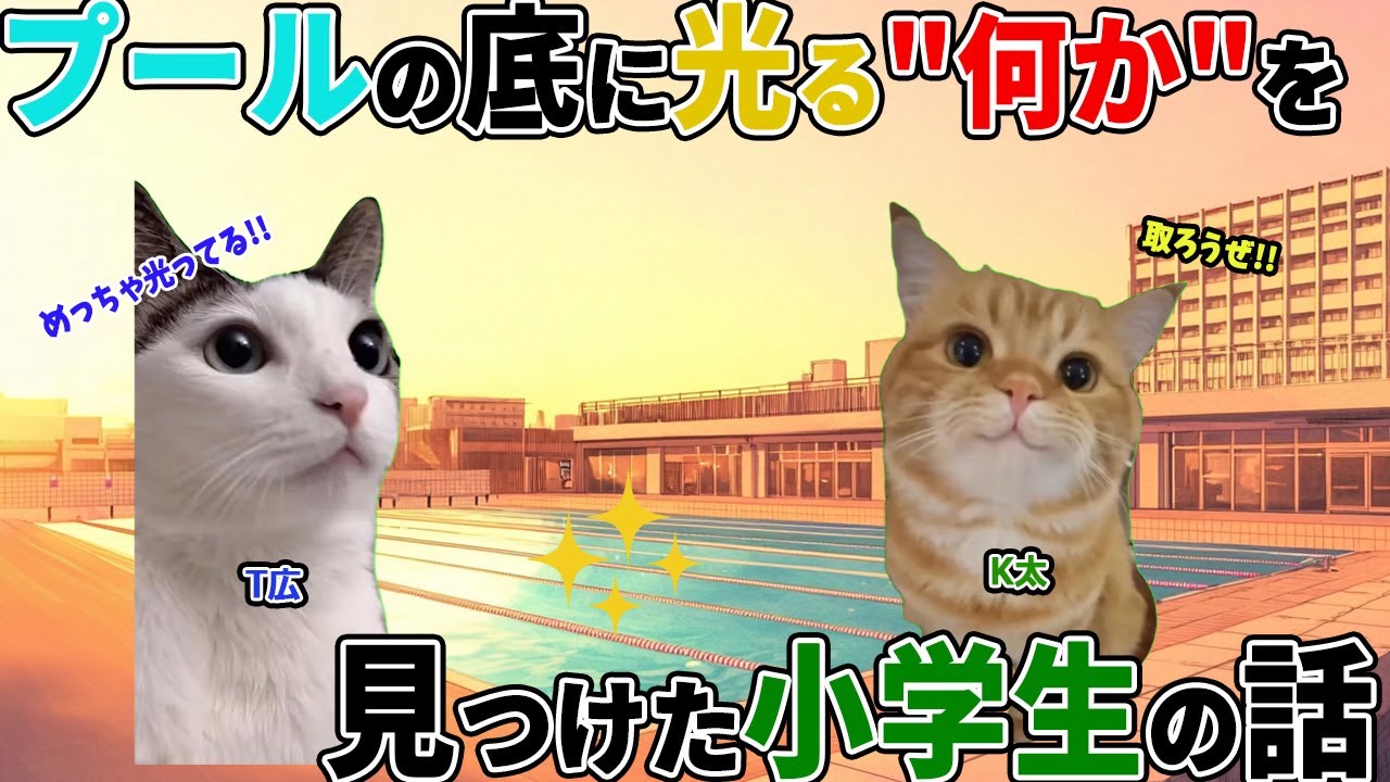 【ほぼ実話】プールの底に光る"何か"を見つけた小学生の話【猫ミーム】【猫マニ】