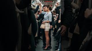 Download lagu A beautiful Japanese girl standing on a crowded Tokyo Shibuya train. 8-727 mp3