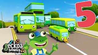 5 Green Buses! 🚌🔢 Learn to Count with Gecko | Gecko's Songs 🎶 | Toddler Fun Learning